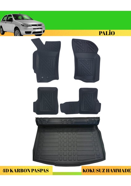 Fiat Palio Araca Özel Üretim 4d Havuzlu Karbon Paspas Takımı + 3D Bagaj Havuzu