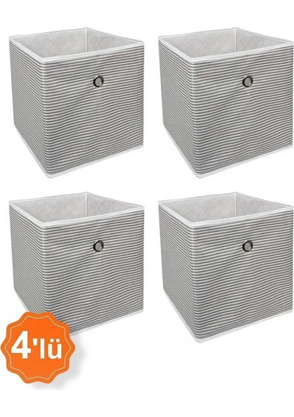 (4 Adet) Alas Raf Organizer Kutu Seti (30*30*30 Cm) Yeni Sezon Nano Teknoloji Su Geçirmez Kumaş Gri