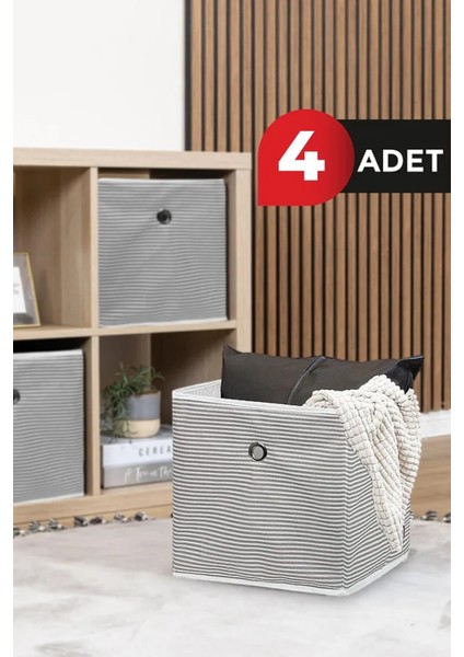 (4 Adet) Alas Raf Organizer Kutu Seti (30*30*30 Cm) Yeni Sezon Nano Teknoloji Su Geçirmez Kumaş Gri fiyatları