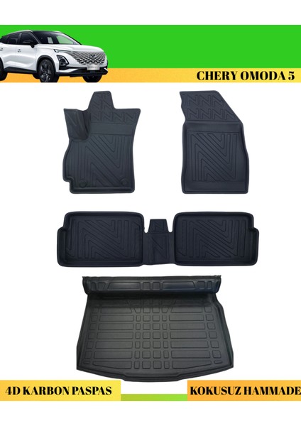 Chery Omoda 5 2022+ Araca Özel Üretim 4d Havuzlu Karbon Paspas Takımı + 3D Bagaj Havuzu