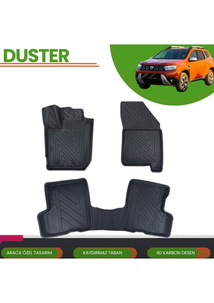 Dacia Duster 4x2 2018-2022 Araca Özel 4d Havuzlu Paspas Takımı (Karbon)