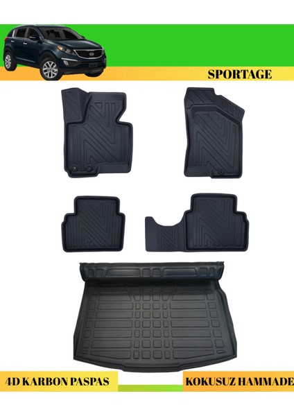 Kia Sportage 2010-2015 Araca Özel Üretim 4d Havuzlu Karbon Paspas Takımı + 3D Bagaj Havuzu