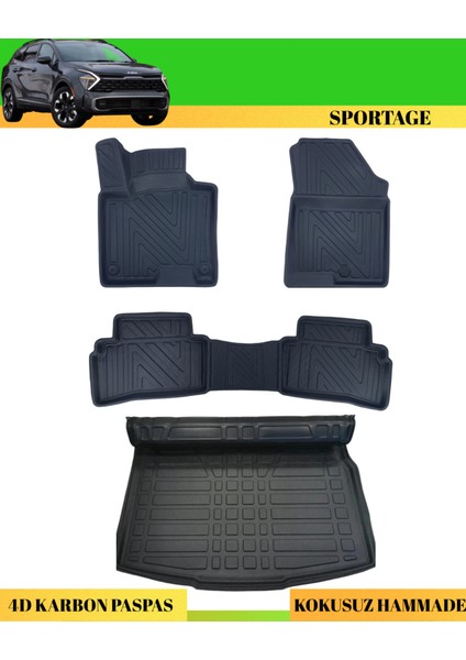 Kia Sportage 2022+ Araca Özel Üretim 4d Havuzlu Karbon Paspas Takımı + 3D Bagaj Havuzu