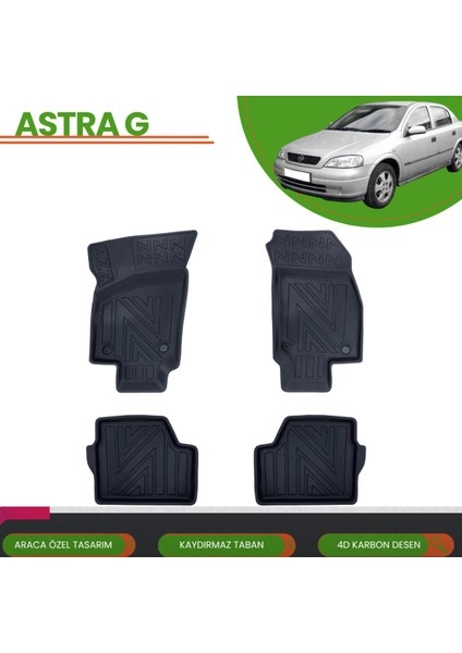 Opel Astra G 1998-2004 Araca Özel 4d Havuzlu Paspas Takımı (Karbon)