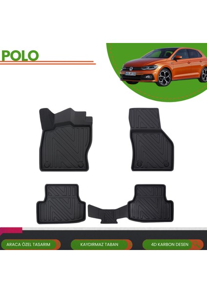 Volkswagen Polo 2017-2023 Araca Özel Üretim 4d Havuzlu Paspas Takımı (Karbon)