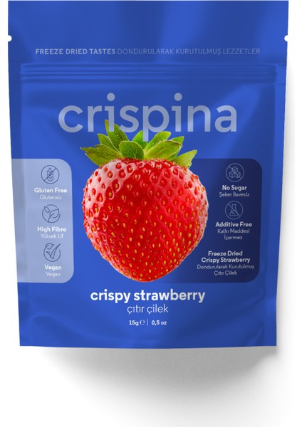 Dondurularak Kurutulmuş Çilek 15G, Meyve Kurusu, Freeze Dried, Vegan, Glutensiz, Şeker Ilavesiz