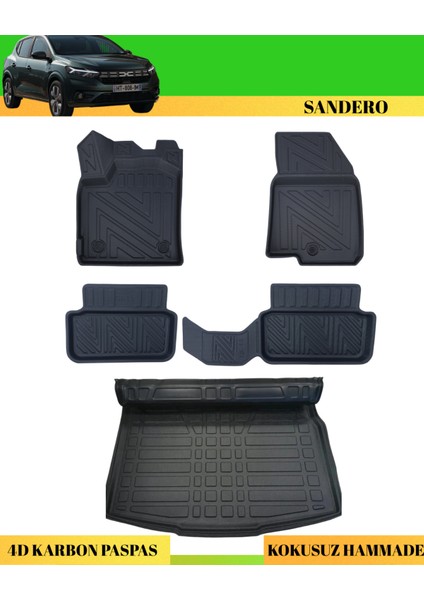 Dacia Sandero 21+ Exprssion/extrme/prstige Araca Özel Üretim Karbon Paspas Takımı + Bagaj Havuzu