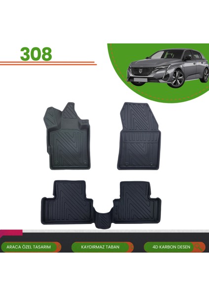 Peugeot 308 2022+ Araca Özel 4d Havuzlu Paspas Takımı (Karbon)