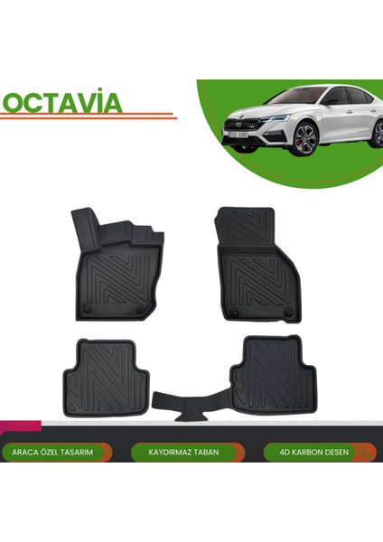 Skoda Octavia 2020+ Araca Özel 4d Havuzlu Paspas Takımı (Karbon)
