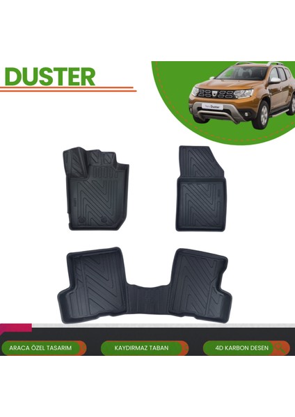 Dacia Duster 2018-2022 4x2 Araca Özel 4d Havuzlu Paspas Takımı (Karbon)
