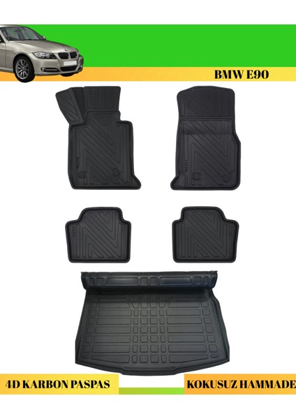 Bmw E90 Sedan Araca Özel Üretim 4d Havuzlu Karbon Paspas Takımı + 3D Bagaj Havuzu