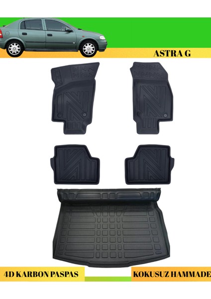 Opel Astra "g" Hatchback Araca Özel Üretim 4d Havuzlu Karbon Paspas Takımı + 3D Bagaj Havuzu