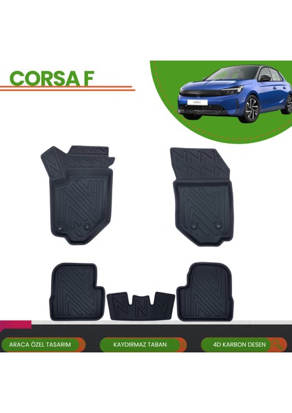Opel Corsa F 2019+ Araca Özel 4d Havuzlu Paspas Takımı (Karbon)