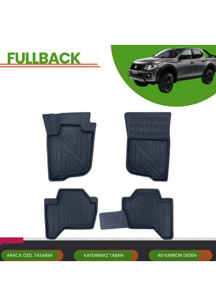 Fiat Fullback 2016+ Araca Özel 4d Havuzlu Paspas Takımı (Karbon)