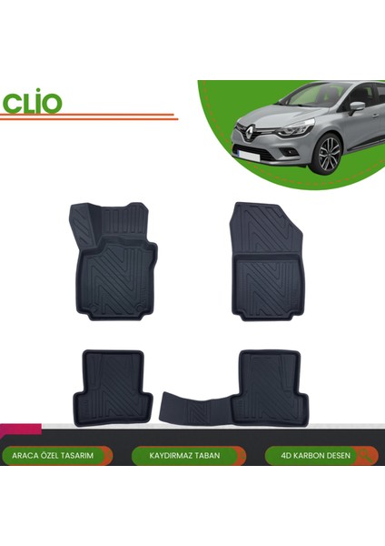 Renault Clio 4 2012+ Araca Özel 4d Havuzlu Paspas Takımı (Karbon)