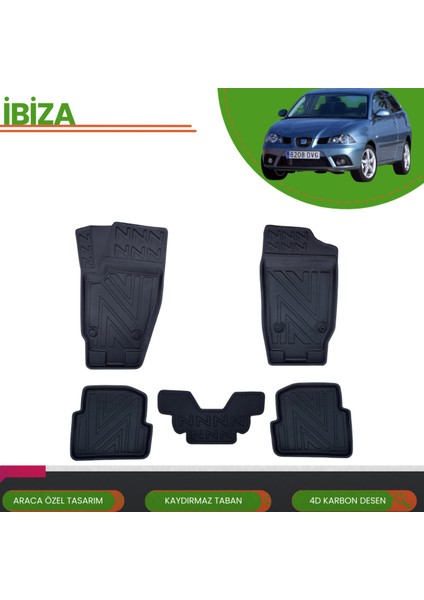 Seat Ibiza 2002-2008 Araca Özel 4d Havuzlu Paspas Takımı (Karbon)
