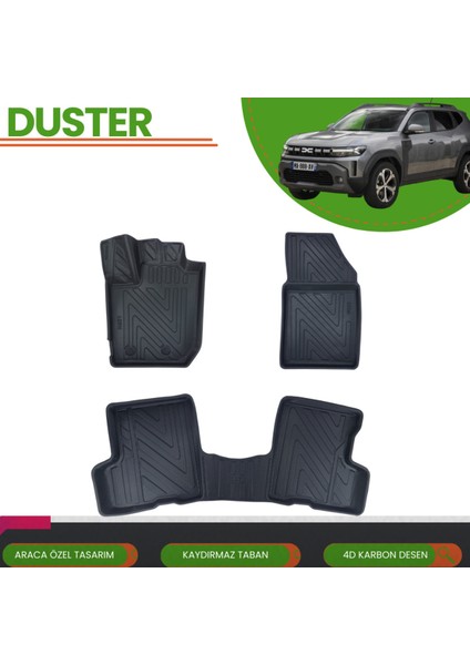 Dacia Duster 4x2 2024+ Araca Özel 4d Havuzlu Paspas Takımı (Karbon)