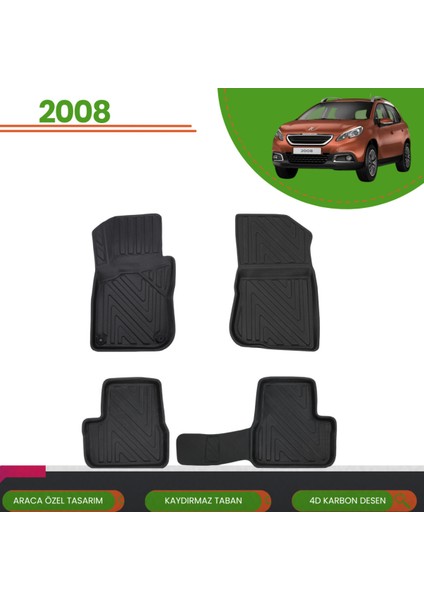 Peugeot 2008 2013-2018 Araca Özel 4d Havuzlu Paspas Takımı (Karbon)