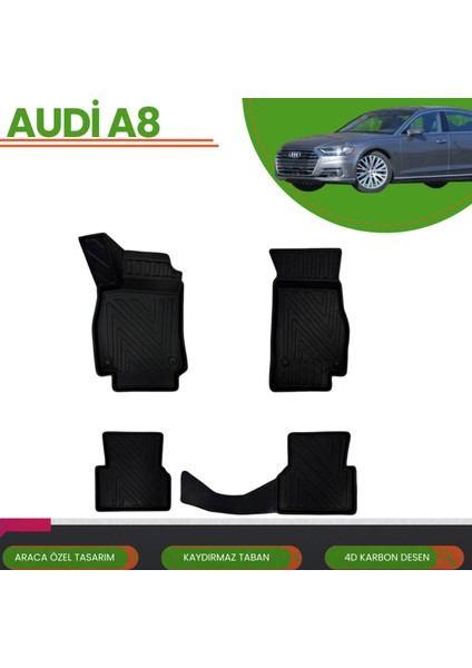 Audi A8 2018+ Araca Özel 4d Havuzlu Paspas Takımı (Karbon)