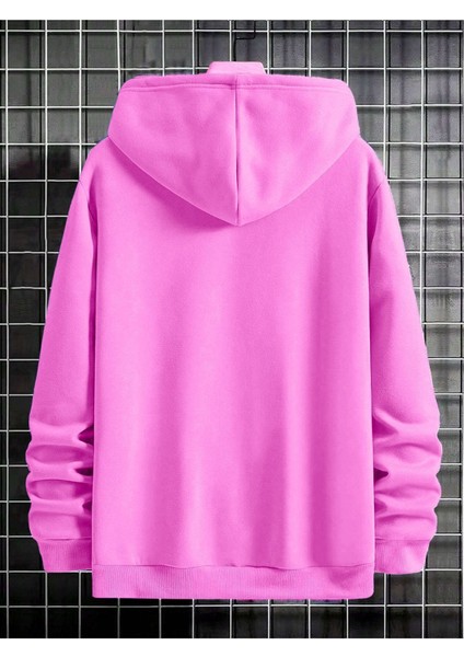 Charlie Luciano Tasarım Kışlık Sweatshirt - Pembe Baskılı Oversize Şardonlu Kapüşonlu fiyatları