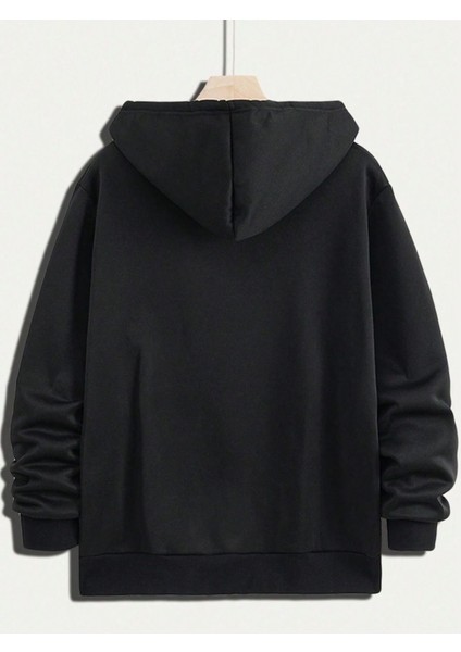 Charlie Luciano Tasarım Kışlık Sweatshirt - Siyah Baskılı Oversize Şardonlu Kapüşonlu fiyatları