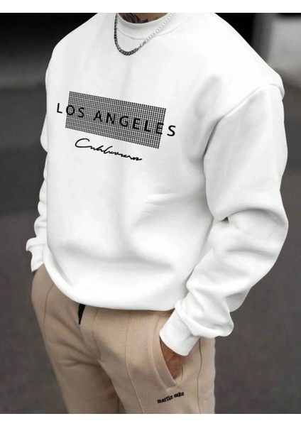 Unisex Kadın/erkek Detaylı Los Angeles Özel Baskılı Renkli Oversize Bisiklet Yaka Pamuklu Sweatshirt