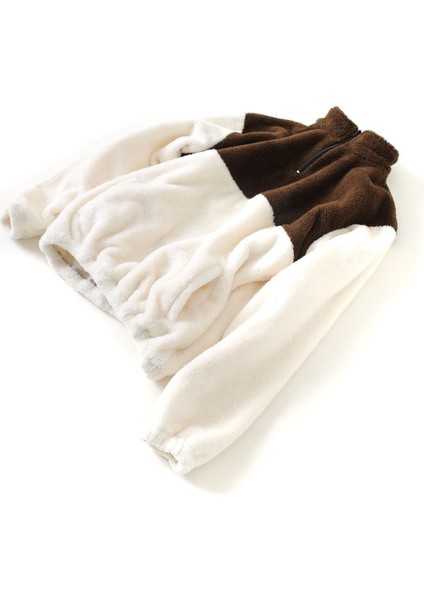 Erkek Oversize Cep Detaylı Yaka Fermuarlı Kahverengi Pelüş Sweat fiyatları