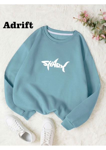 Shark Renkli Oversize Bisiklet Yaka Pamuklu Sweatshirt