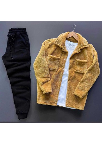 Peluş Ceket + Kışlık Eşofman 2li Kombin - Taba