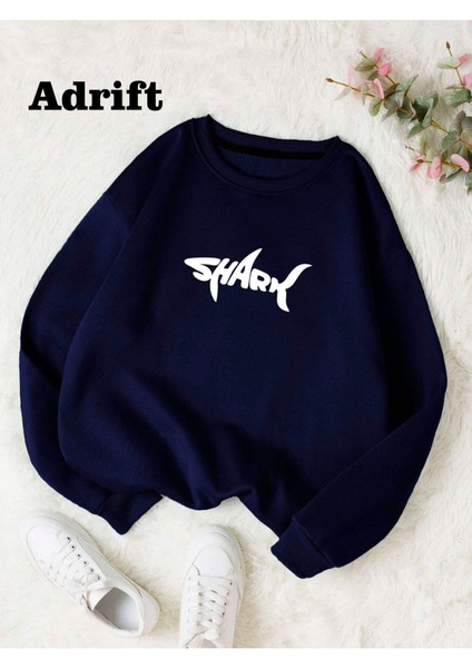 Shark Renkli Oversize Bisiklet Yaka Pamuklu Sweatshirt
