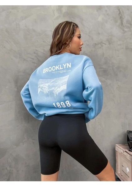 Unisex Kahve Brooklyn Sırt Baskı Oversize Bisiklet Yaka Sweatshirt fiyatları
