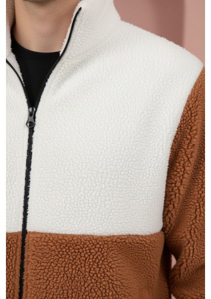 Trend, Unisex, Tarçın-Beyaz, Renk Bloklu, Fermuarlı, Dik Yaka, Sherpa, Polar, Ceket fiyatları