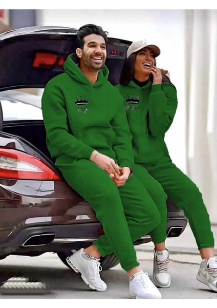 Sevgili Çift Kombini King ve Queen Baskılı Alt-Üst Eşofman Takımı 2'li Set