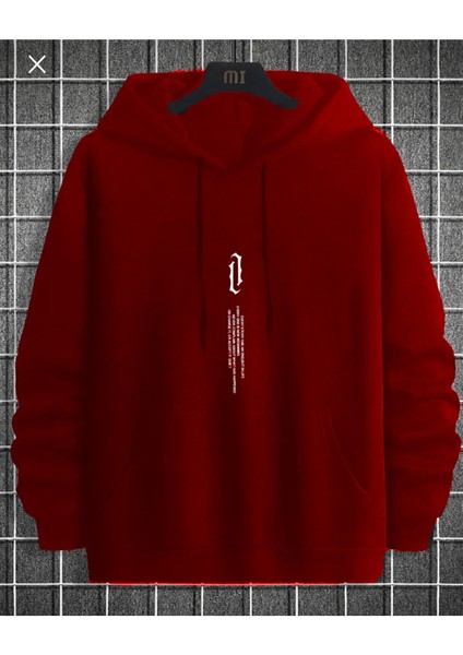 Unisex Siyah Göğüs Dikey Baskılı Oversize Kapşonlu Sweatshirt