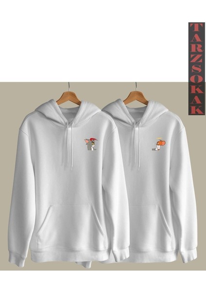 Tom ve Jerry Tasarımlı Sevgili Çift Kombin Kapüşonlu Sweatshirt 2'li