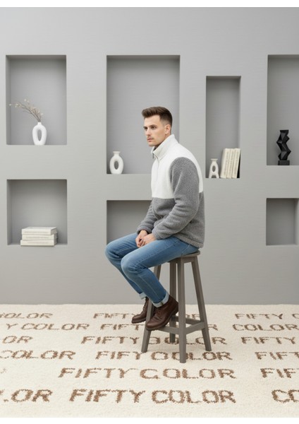 Trend, Unisex, Gri-Beyaz, Renk Bloklu, Fermuarlı, Dik Yaka, Sherpa, Polar, Ceket indirimleri