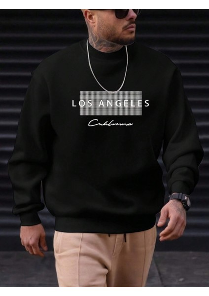 Unisex Kadın/erkek Detaylı Los Angeles Özel Baskılı Renkli Oversize Bisiklet Yaka Pamuklu Sweatshirt fiyatları