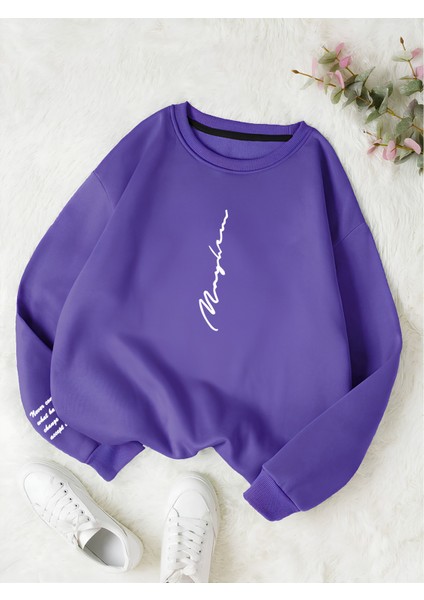 Unisex Kadın/erkek Never Renkli Oversize Bisiklet Yaka Pamuklu Sweatshirt