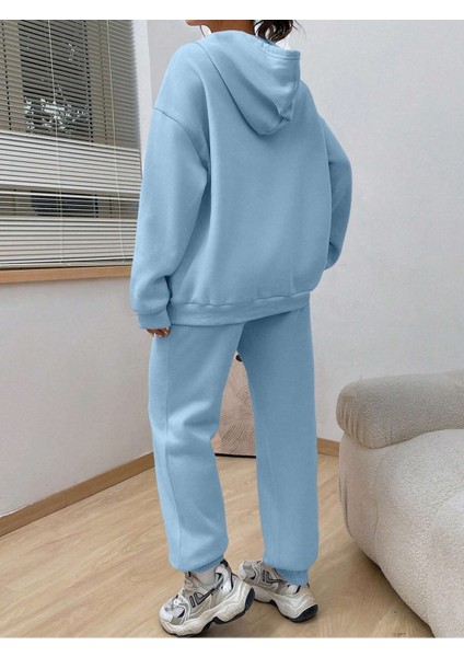 Kadın Bebe Mavi Happiness Alt Üst Eşofman Takımı Oversize Kapüşonlu fiyatları