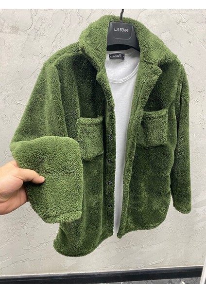 Erkek Yeşil Renk Düğme Detaylı ve Rahat Giyim Cepli Pelüş Ceket fiyatları