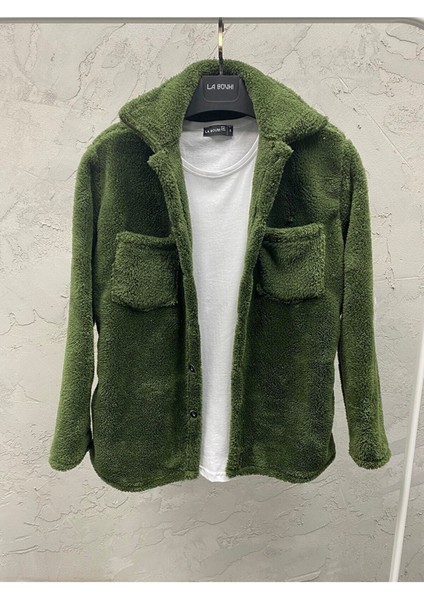 Erkek Yeşil Renk Düğme Detaylı ve Rahat Giyim Cepli Pelüş Ceket modelleri