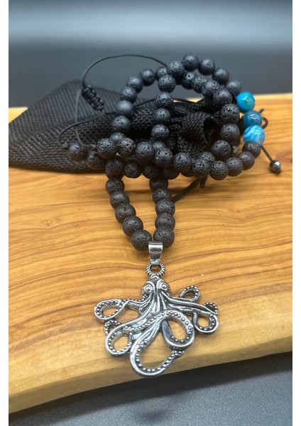 Derin Güç Ahtapot Uçlu Lav Akik Doğal Taşlı Özel Tasarım Çelik Kolye Unisex 50–80 cm fırsatları