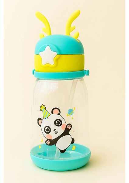 Geyik Başlıklı Çocuk Suluk Matara Bpa Içermez Dayanıklı Sızdırmaz Askı Aparatlı Pipetli Okul Suluğu