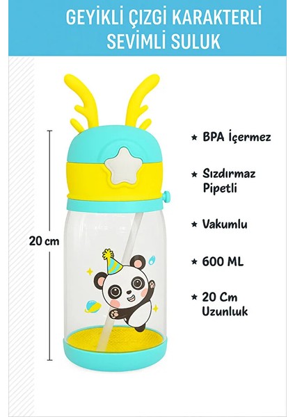 Geyik Başlıklı Çocuk Suluk Matara Bpa Içermez Dayanıklı Sızdırmaz Askı Aparatlı Pipetli Okul Suluğu modelleri