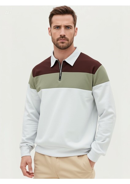 Yarım Fermuar Polo Yaka Sweatshirt