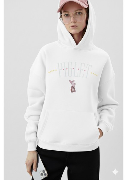 Piglet Baskılı Kapüşonlu Kanguru Cepli Bol Kesim Sweatshirt fiyatları