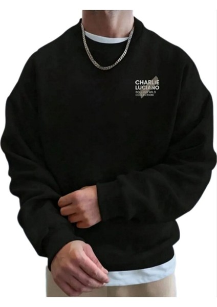 Siyah Oversize Kışlık Charlie Luciano Sweatshirt