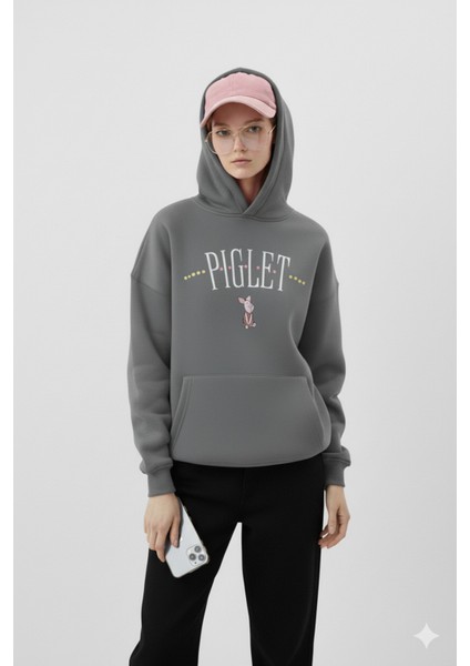Piglet Baskılı Kapüşonlu Kanguru Cepli Bol Kesim Sweatshirt fiyatları
