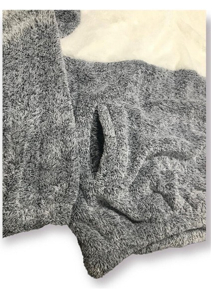 Erkek Polar Sweatshirt Yarım Fermuarlı Renk Bloklu Oversize Kalın Kışlık Sıcak Tutan Peluş Üst