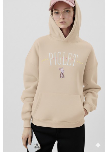 Piglet Baskılı Kapüşonlu Kanguru Cepli Bol Kesim Sweatshirt fiyatları